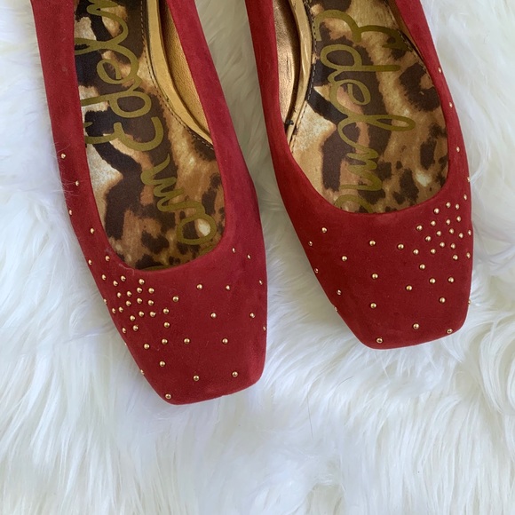 Sam Edelman Shoes - Sam Edelman Red Leather Jax Flats with Gold Studs